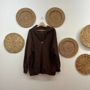 Hollister Neutral Brown Zip Up Zipper Oversized Hooded Sweatshirt Hoodie XL